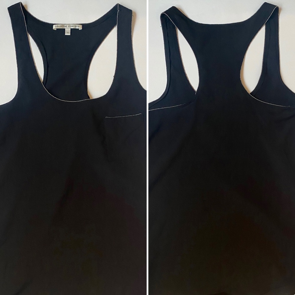 Collective Concepts Racerback Black Tank Top w/ Zipper Detail